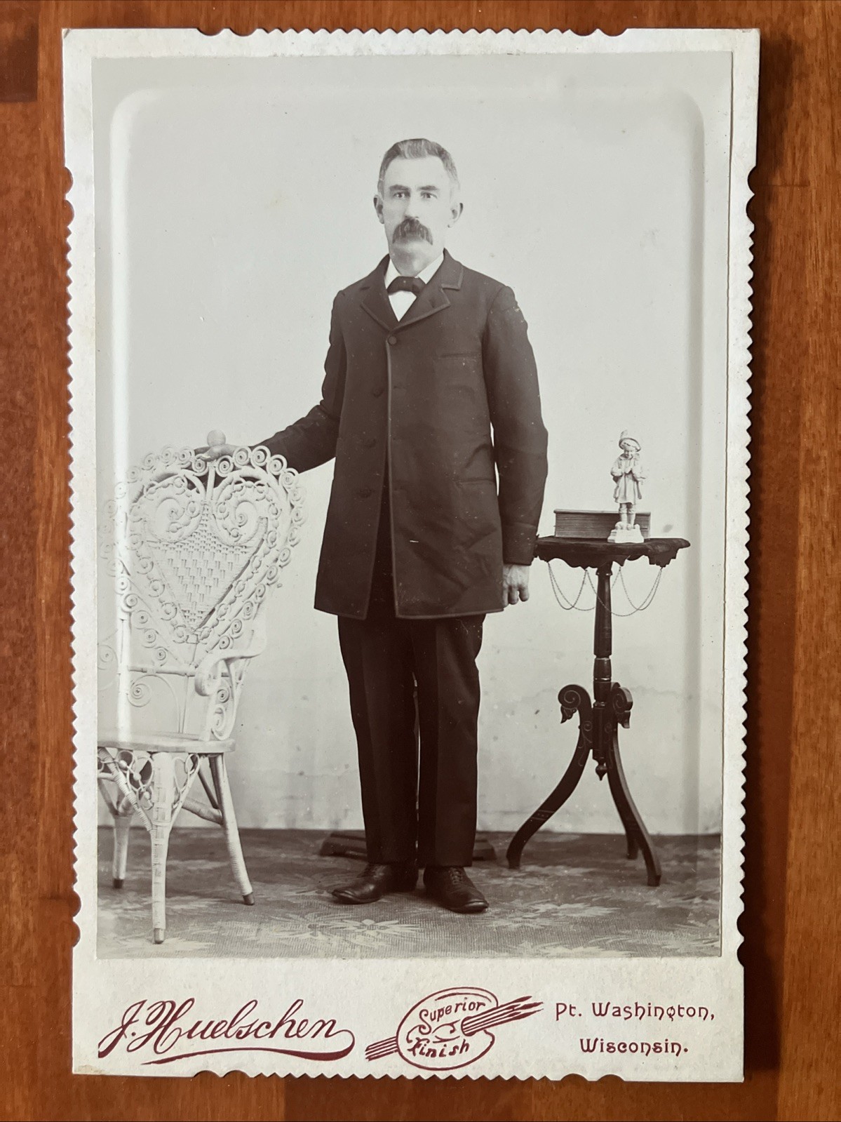 Man With Mustache Scalloped Edge Antique Photo Cabinet Card Pt Washington WI
