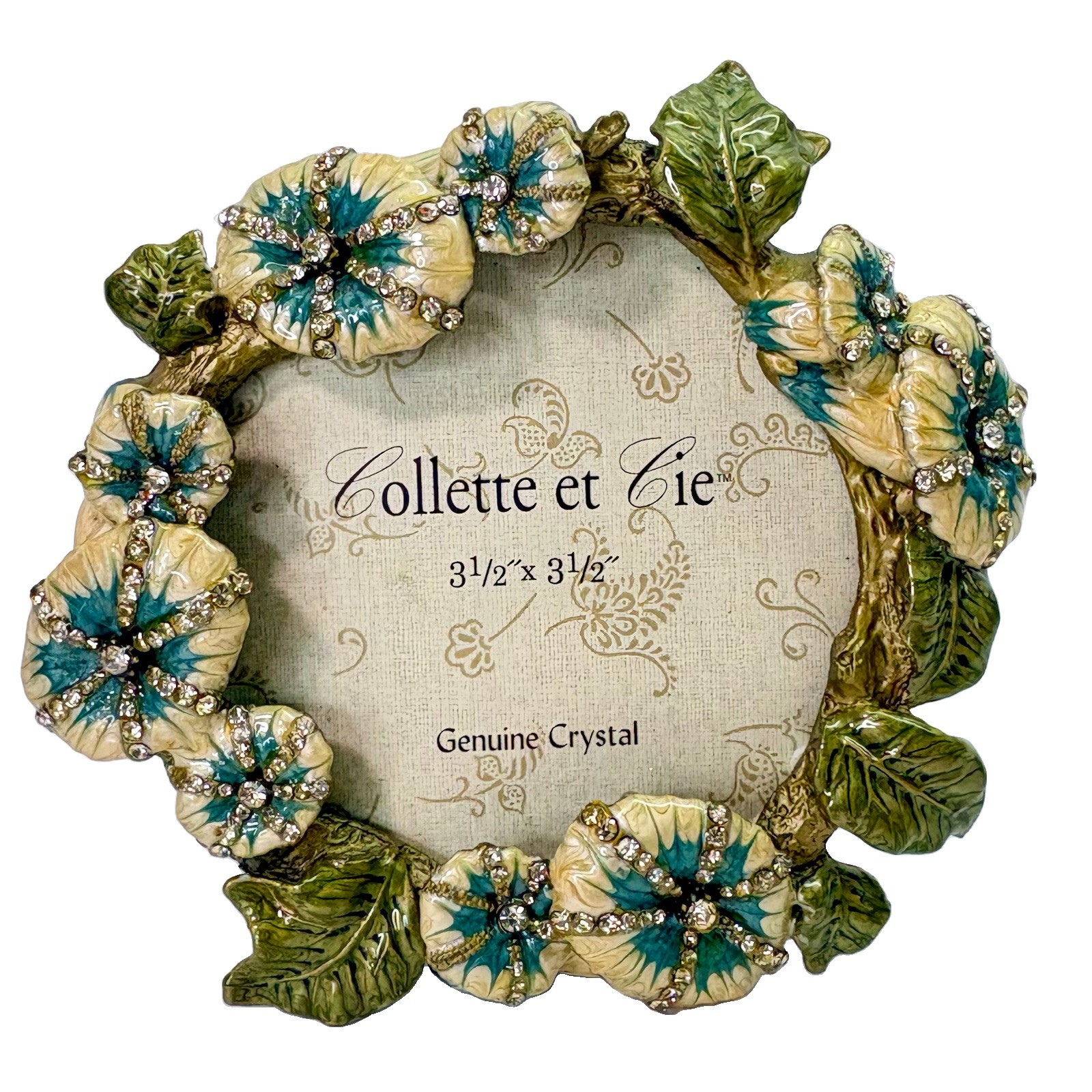 Collette et Cie Enameled Jeweled Picture Frame Floral Design Crystals 3.5”x3.5” Collette et Cie Enameled Jeweled Picture Frame Floral Design Crystals 3.5”x3.5”