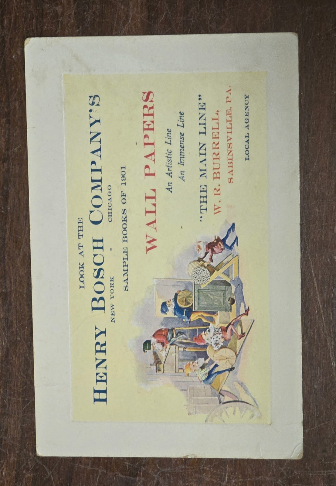 1901 Henry Bosch Co Wallpaper Sample Book Advertising Trade Card Sabinsville PA