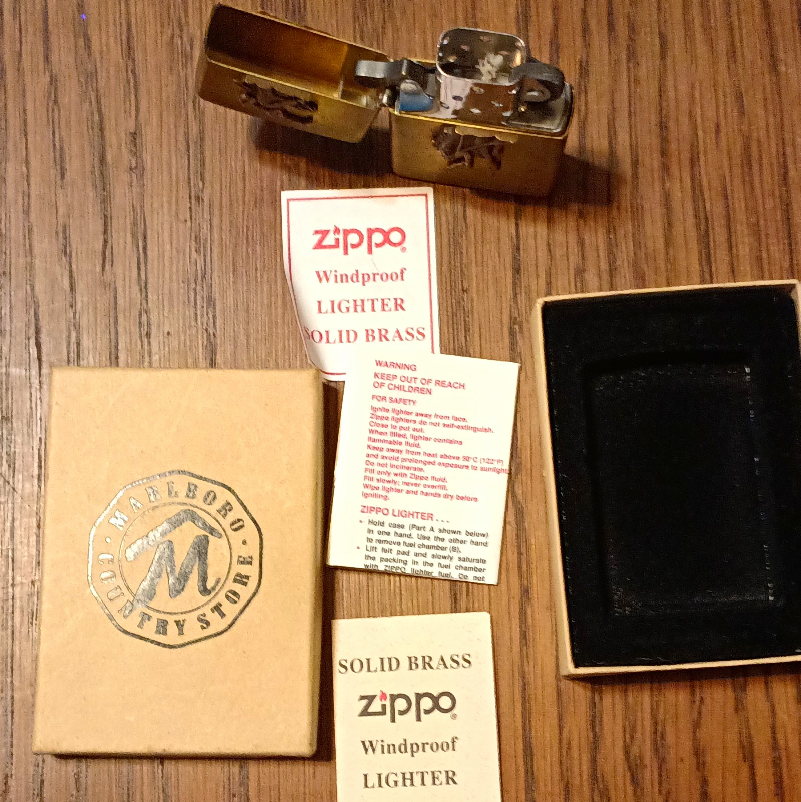 Zippo Solid Brass Windproof Lighter Marlboro Country Store w/ Box & Paperwork