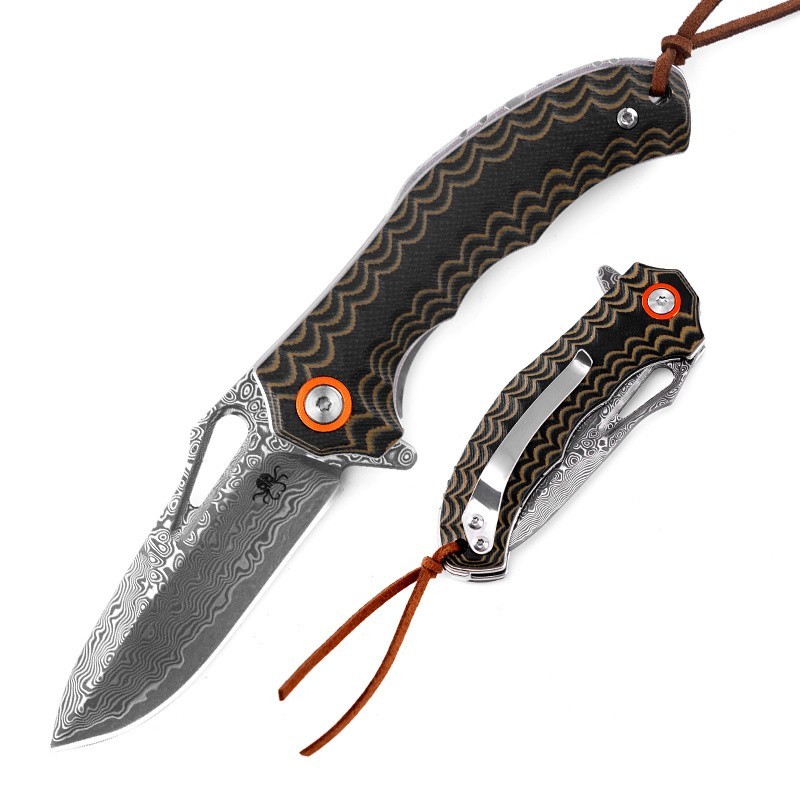 KLAKEN J345-Tideborn New Damascus Steel Blade With G10 Handle Folding Pocket EDC