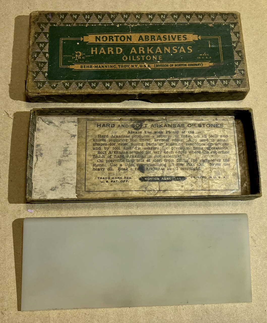 Vintage Norton Abrasives Hard Arkansas Oilstone | HS5 Round Edge Slip
