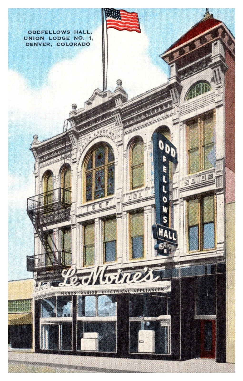 postcard Oddfellows Hall Union Lodge #1 Denver Colorado A3008