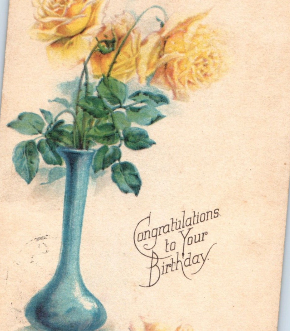 Congratulations To Your Birthday Antique Postcard Huguenot-Walloon Stamp 1924