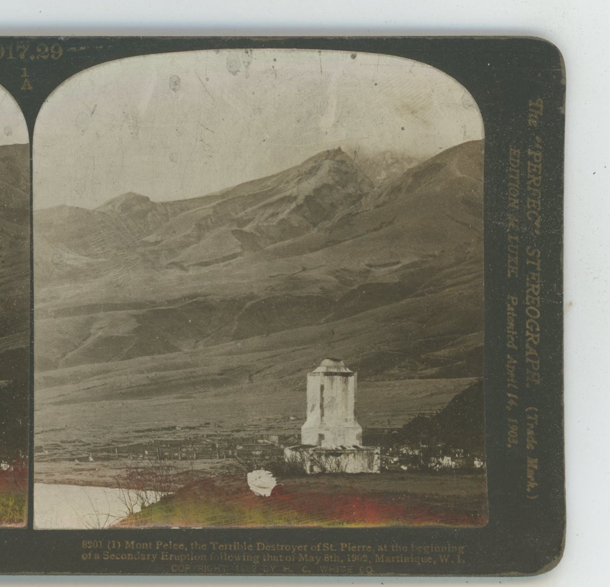 Mont Pelee beginning Secondary Eruption Martinique H,C, White Stereoview