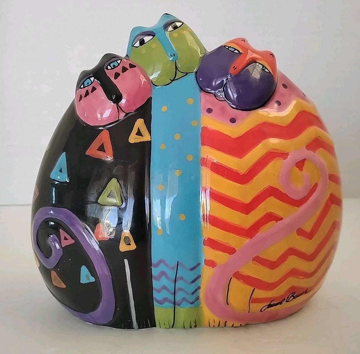 Vintage Laurel Burch 3 Sitting Cats Bella Casa By Ganz 6” Ceramic Figure 1990
