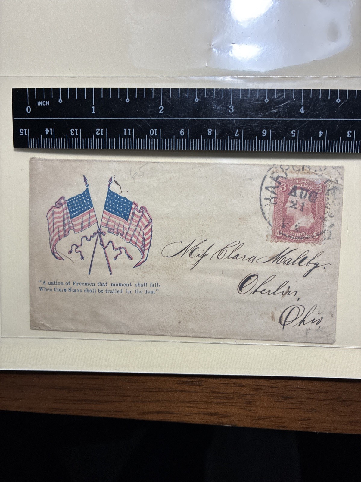 1862 Civil War Patriotic Cover Harpers Ferry VA Postmark 3 Cent Rose Stamp