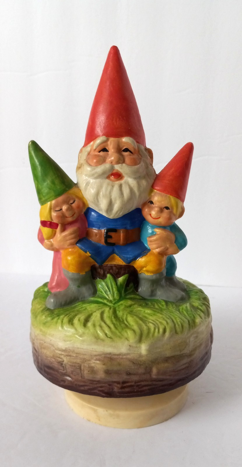 Vtg 1979 Unieboek BV Gnome Grampa w/ Kids Musical Figurine Rotate - WORKS  Korea