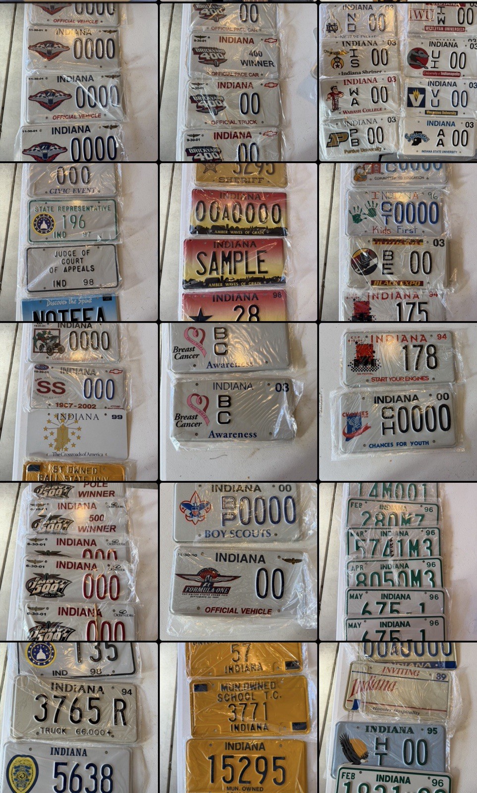Vintage Indiana License Plate Collection Lot Indy500 Brickyard 400 NASCAR Racing Vintage Indiana License Plate Collection Lot Indy500 Brickyard 400 NASCAR Racing