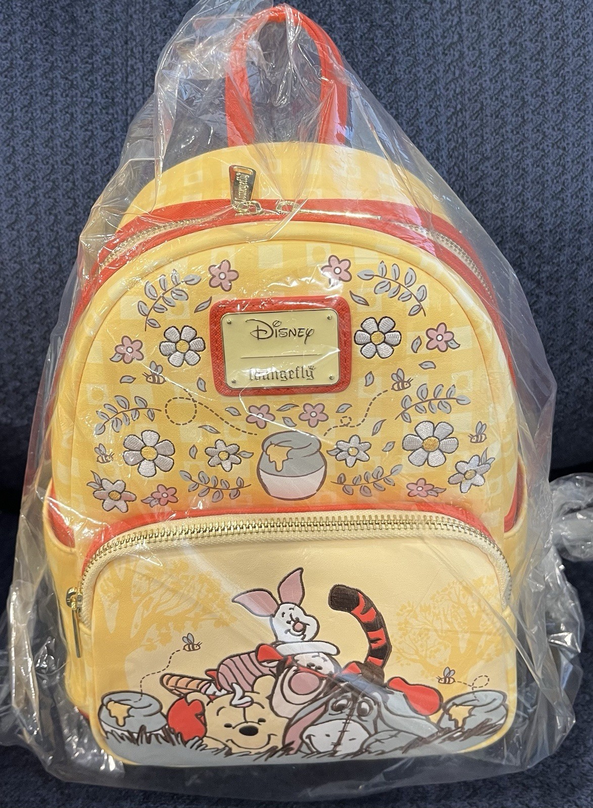 Loungefly Disney Winnie the Pooh Floral Gingham Plaid Mini Backpack Yellow NWT Loungefly Disney Winnie the Pooh Floral Gingham Plaid Mini Backpack Yellow NWT