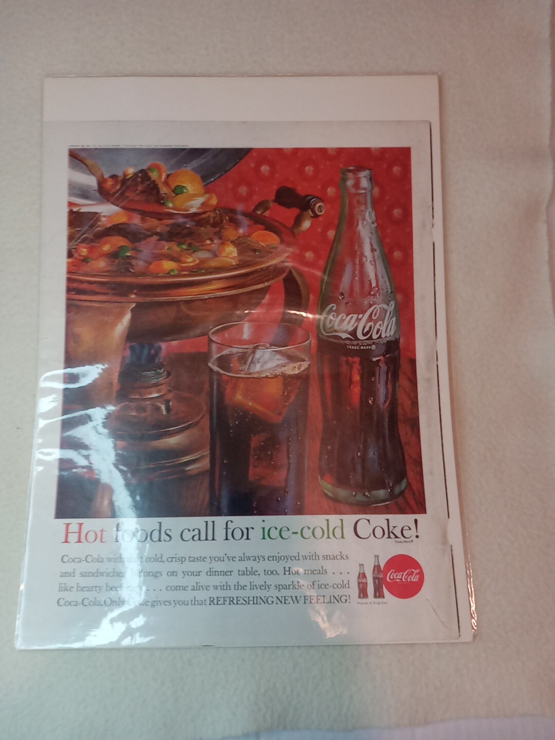 Hot Food and Ice cold COKE, Coca Cola Vintage Ad 1962 Soda Coke Original