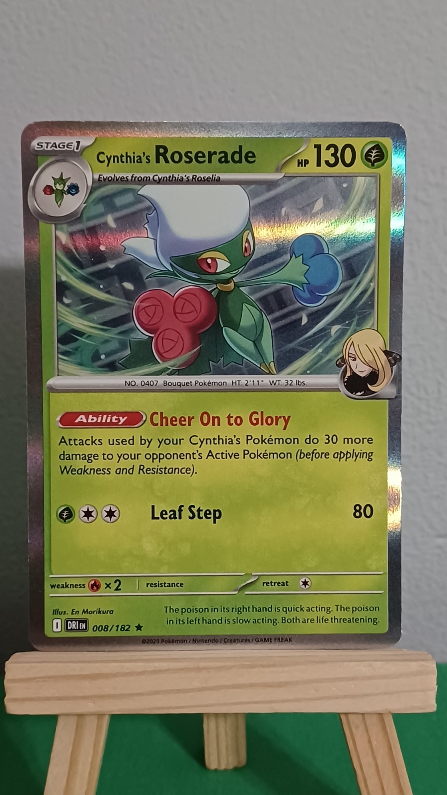 2025 Pokemon TCG Cynthia's Roserade Holo 008/182 Stage 1 HP 130 Leaf Step 80