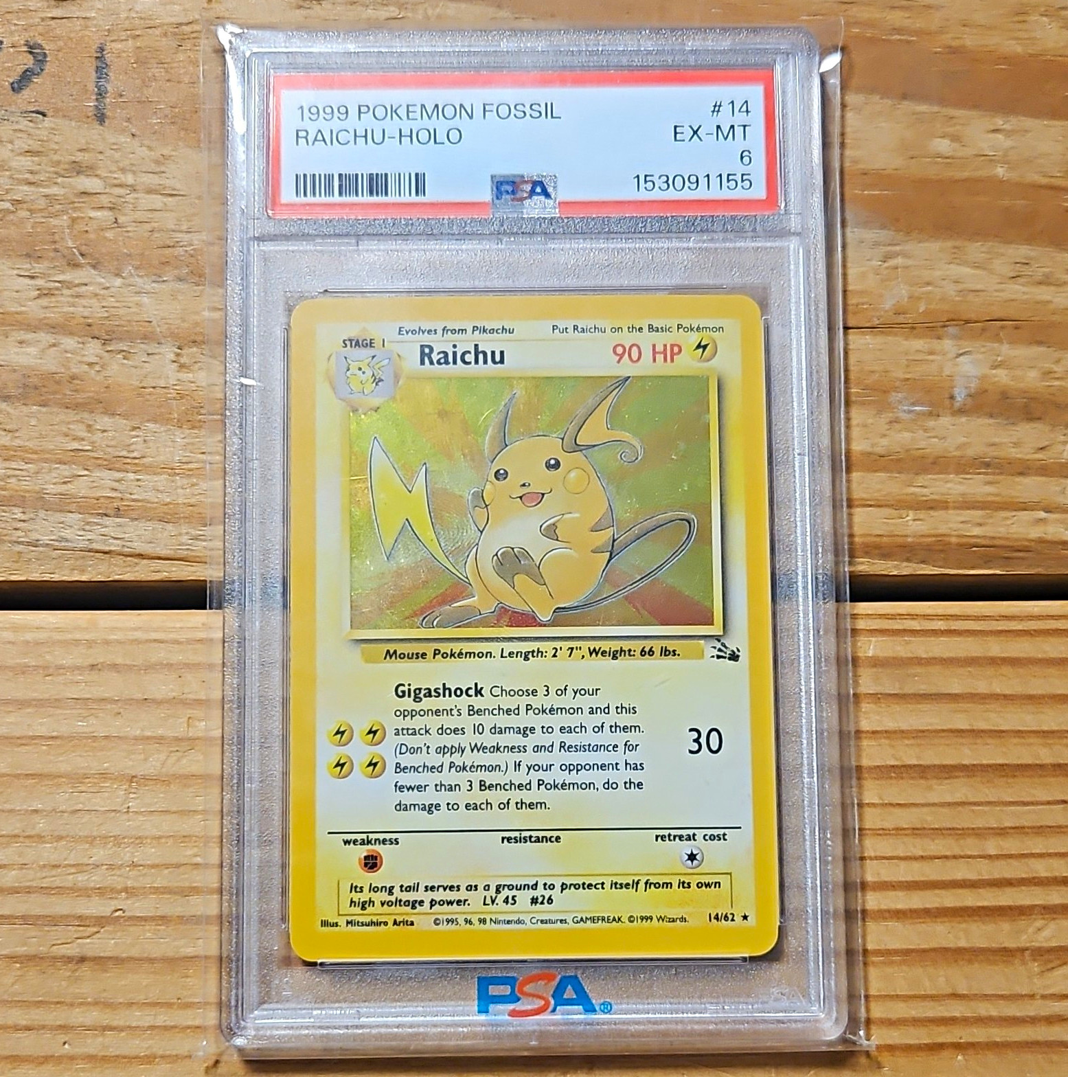 1999 Pokémon Fossil Raichu Holo #14 English PSA 6 EX-MT Cert 153091155