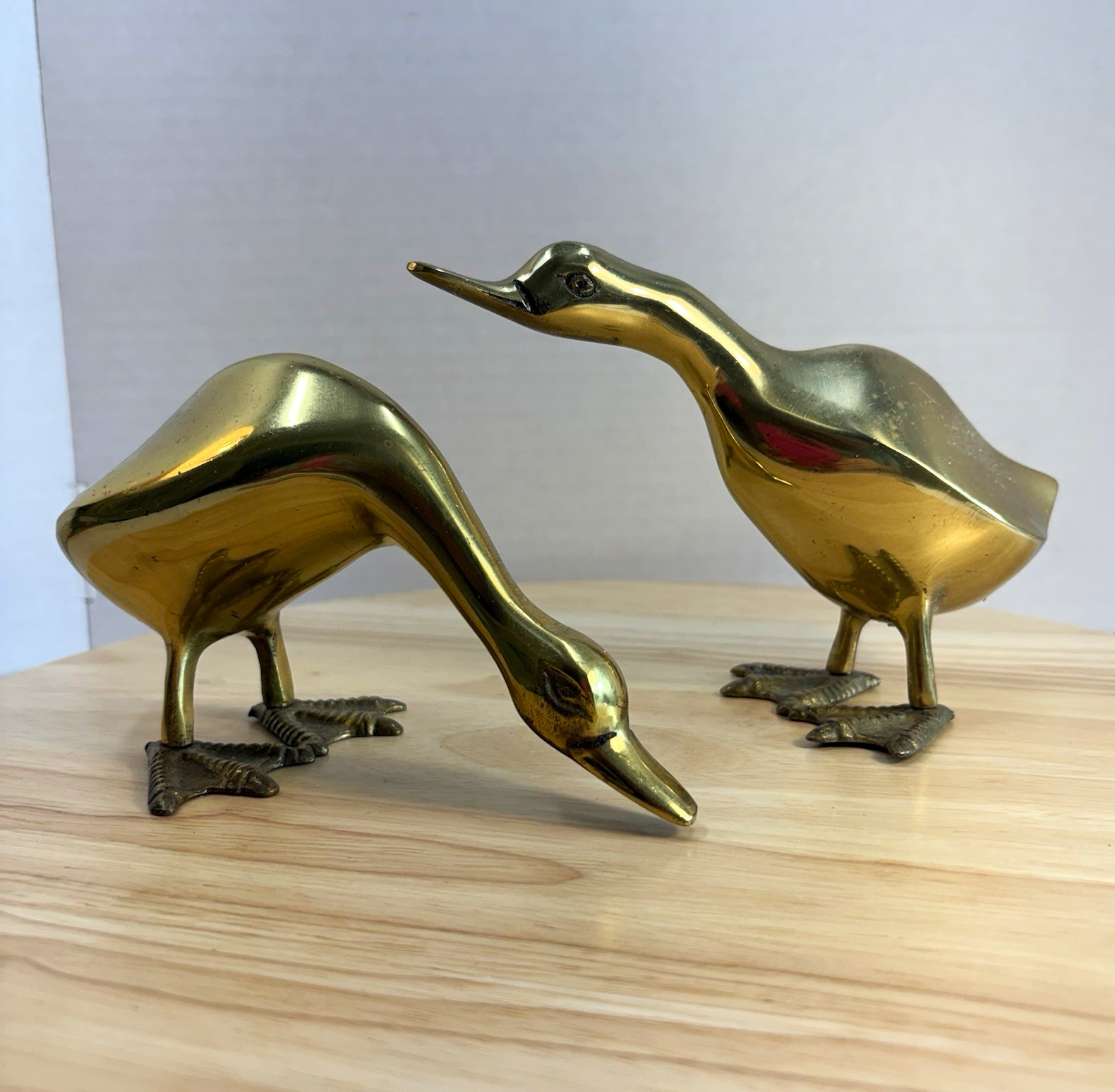 Vintage Solid Brass Geese Figurines - Pair of 2 MCM Mid Century Korea Decor
