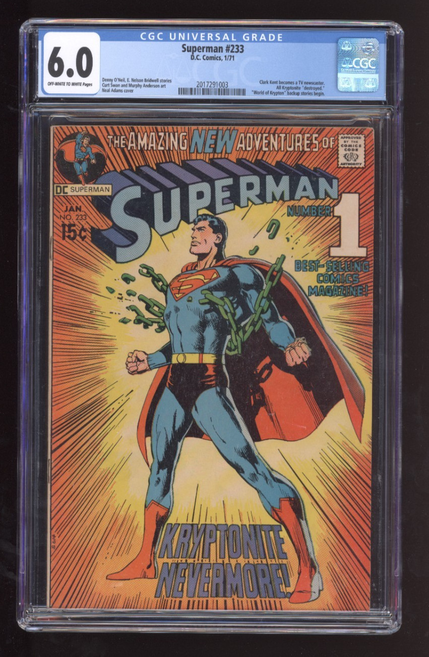 Superman 233 CGC 6.0 Clark Kent becomes a TV Newscaster 1971