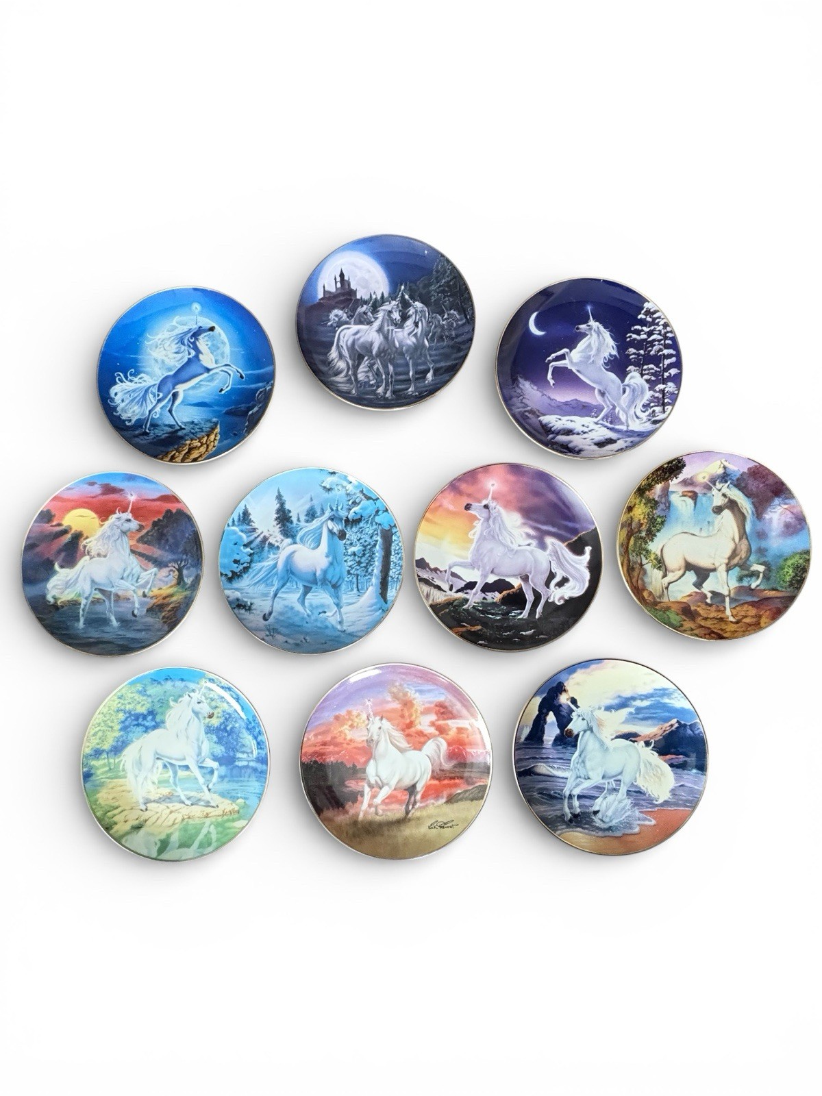 Celestial Unicorn Decorative Plates - Franklin Mint Diamond Fantasy