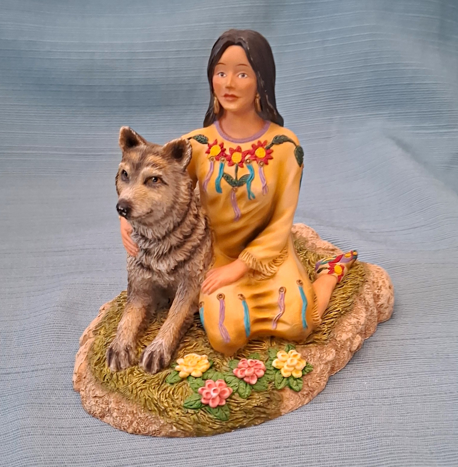 1996 Hamilton Collection Wolf Maiden Figurine Mystic Indian Maidens Vintage Art 1996 Hamilton Collection Wolf Maiden Figurine Mystic Indian Maidens Vintage Art