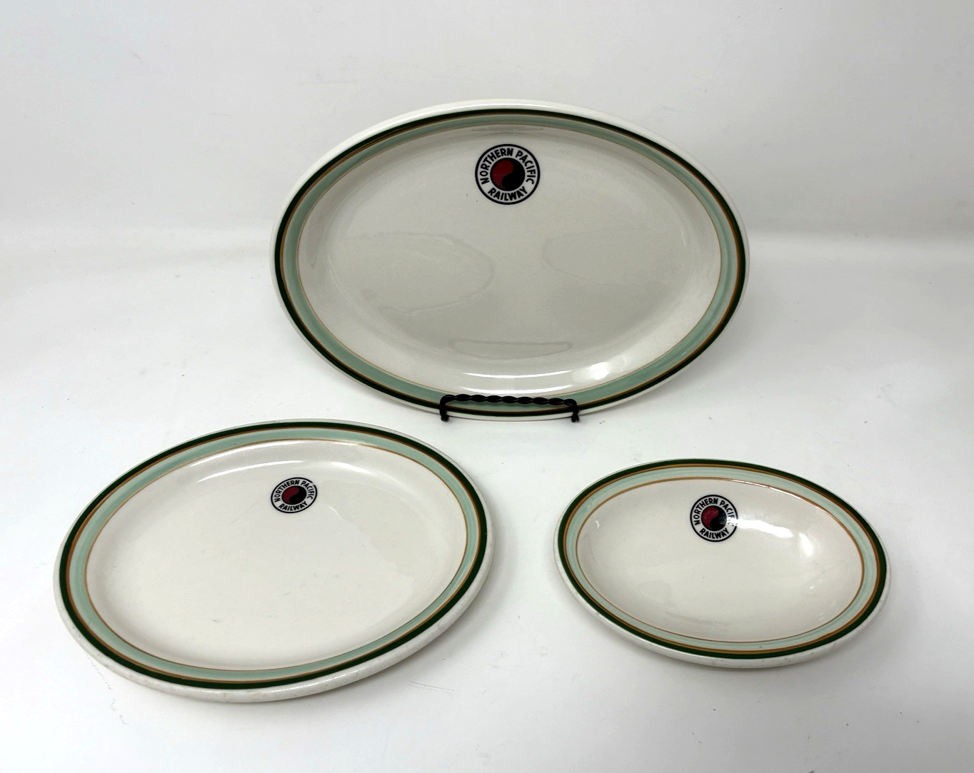Vtg Northern Pacific Railway MONAD Oval Plates Bowl 3 Pc Lot Shenango Yin Yang