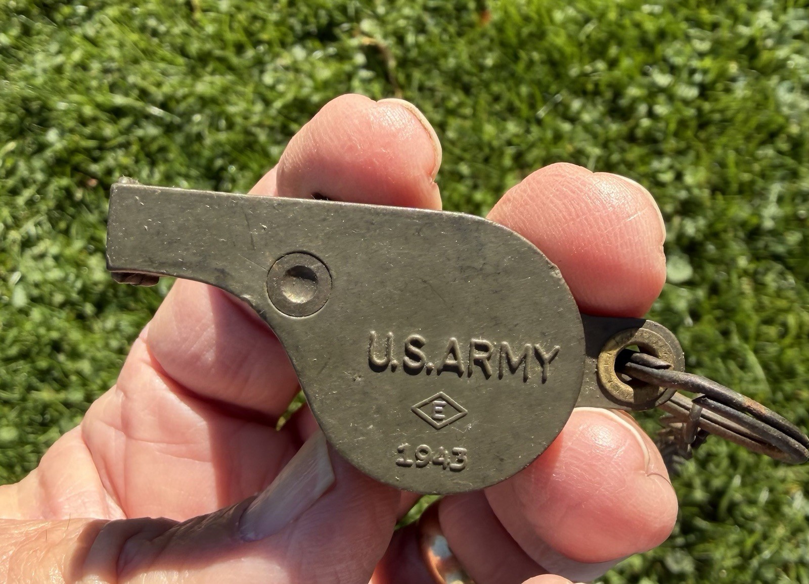 Vintage 1943 WW2 U.S. Army Whistle w/Suspension Chain, Original World War II