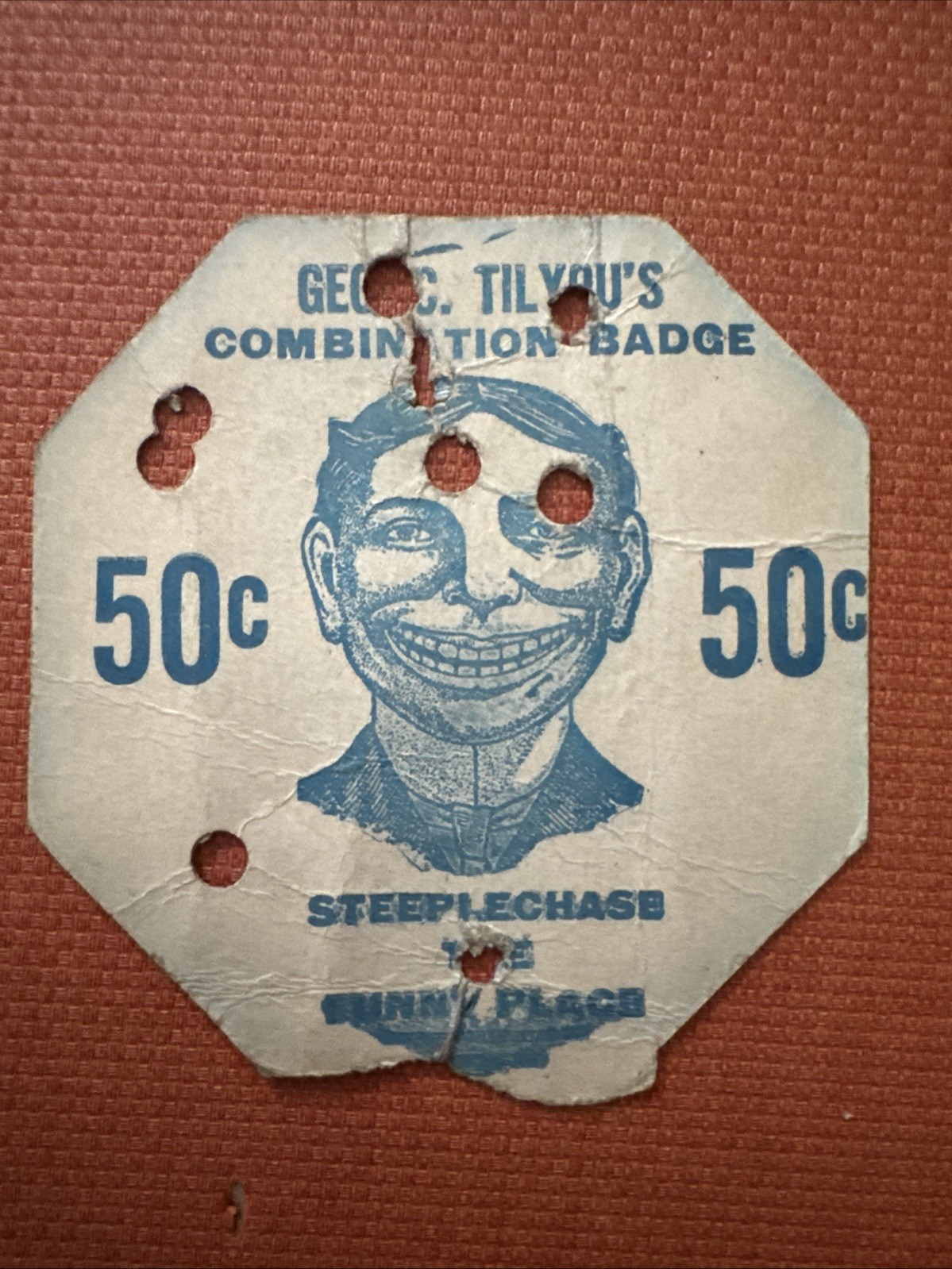 K66/ Coney Island Steeplechase Park Ticket Funny Place Face George Tilyou Badge2 K66/ Coney Island Steeplechase Park Ticket Funny Place Face George Tilyou Badge2