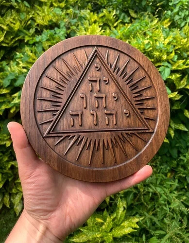 Wooden Engraved TETRAGRAMMATON - YHWH Tetractys - Altar Plaque in Solid Walnut Wooden Engraved TETRAGRAMMATON - YHWH Tetractys - Altar Plaque in Solid Walnut
