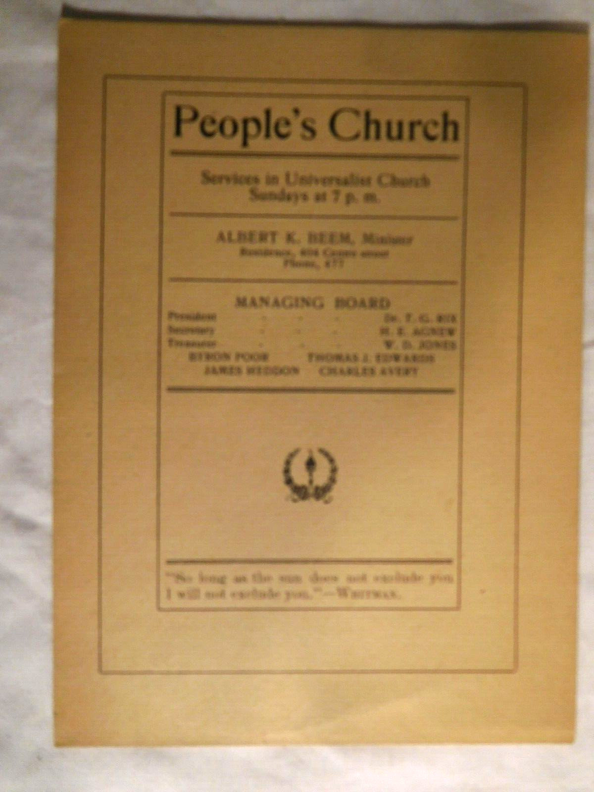 Rare Antique 1903 Universalist People's Church Dowagiac, Mich Flyer Newsletter