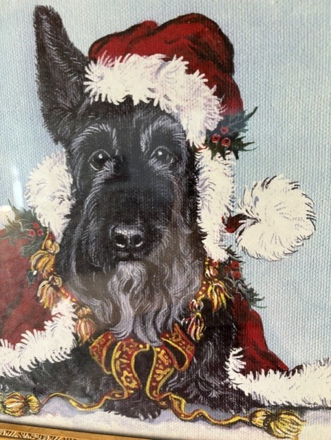 pre-owned print by Cherry O'Neill Scottie Scotty Santa ornate gold frame /glass pre-owned print by Cherry O'Neill Scottie Scotty Santa ornate gold frame /glass