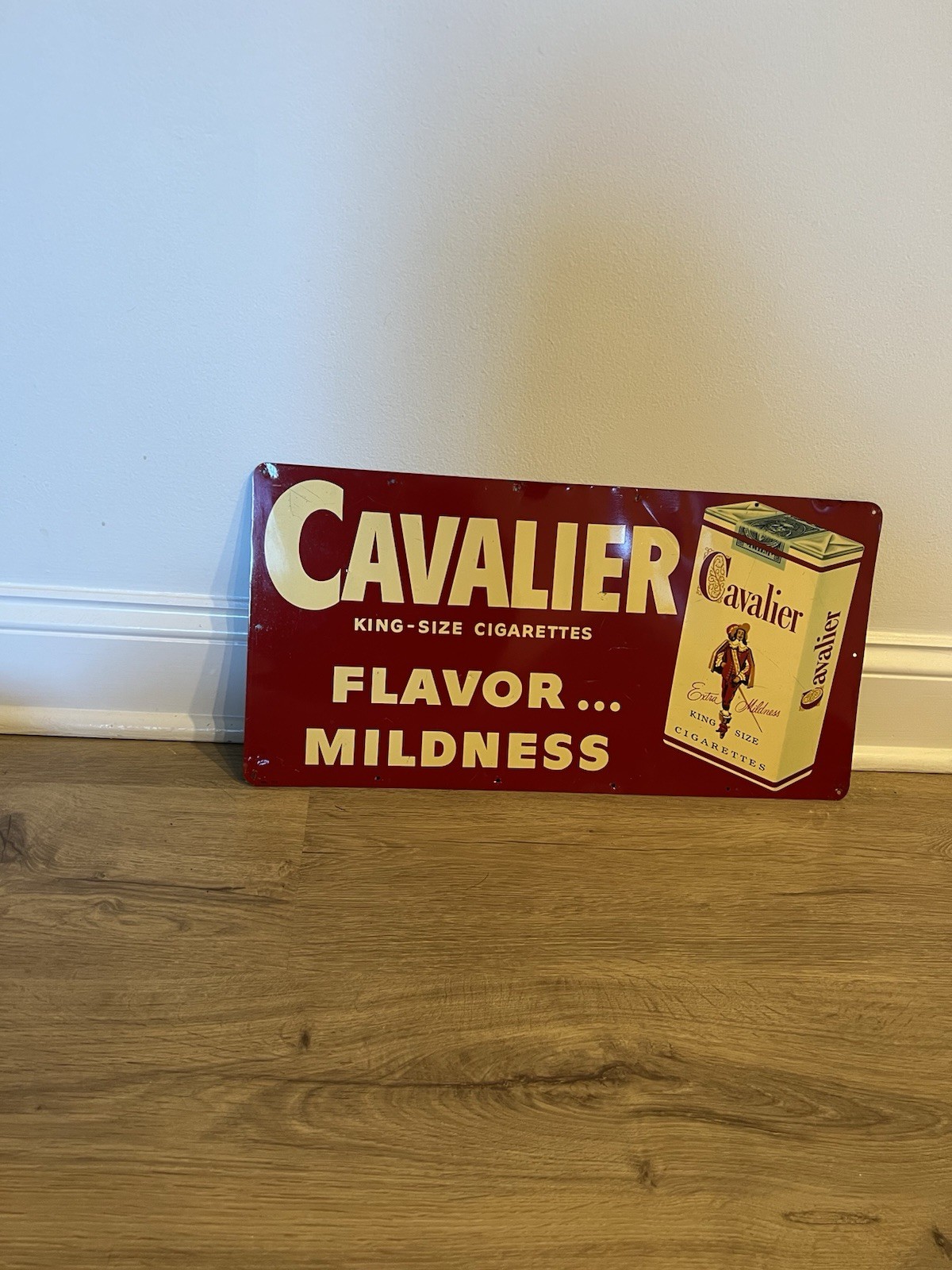 VINTAGE 1950s CAVALIER CIGARETTE TIN SIGN TOBACCO ADVERTISING NOS MINT 20