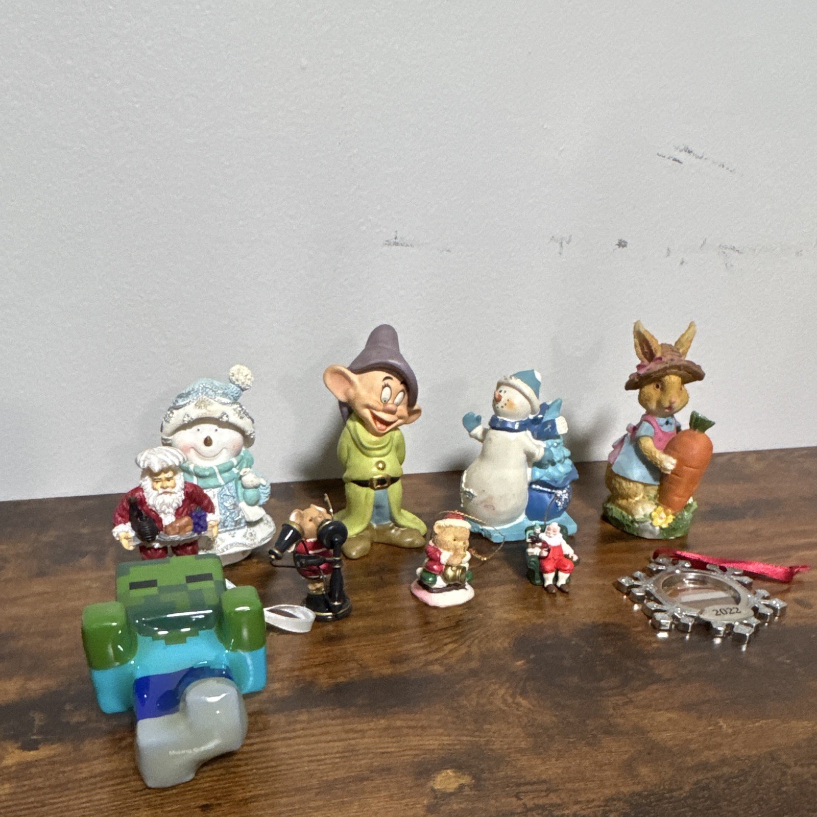 Mixed Lot Vintage Christmas And Holiday Figurines Dopey Snowman Bunny Ornaments.
