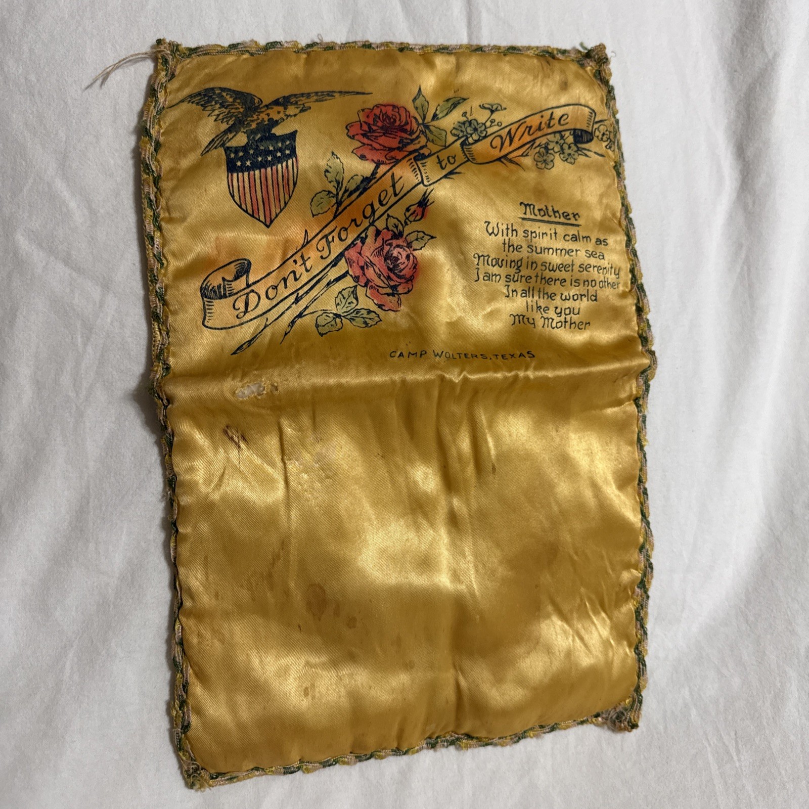 Vtg WWII Camp Wolters Texas Military Sweetheart Handkerchief Case Mother Satin Vtg WWII Camp Wolters Texas Military Sweetheart Handkerchief Case Mother Satin