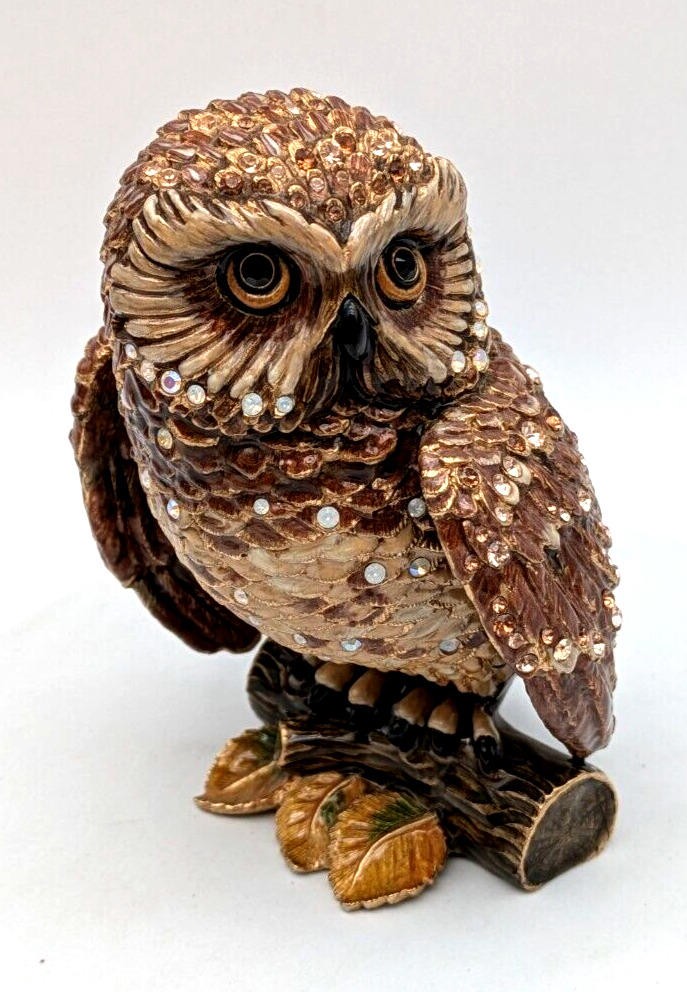 Jay Strongwater Bejeweled Enamel Cast Pewter Owl Figurine Highland Collection
