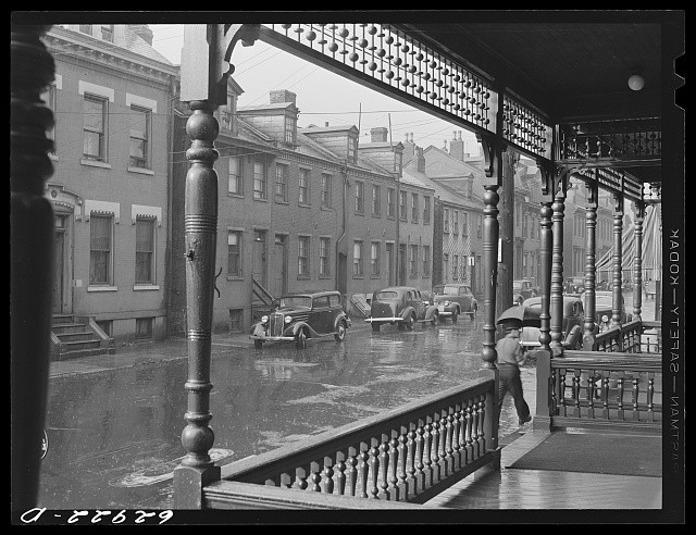 Photo:Pittsburgh Pennsylvania 1941 Rain Street Scene Cars Porch