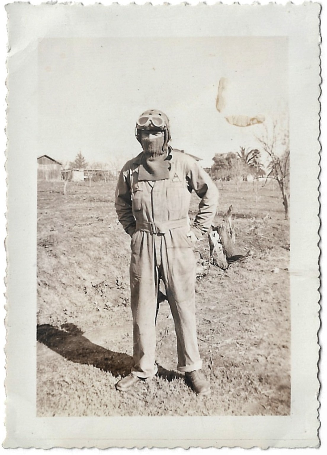 Vintage Old 1940s WWII Era Photo Man US TANK CREW UNIFORM Goggles World War 2