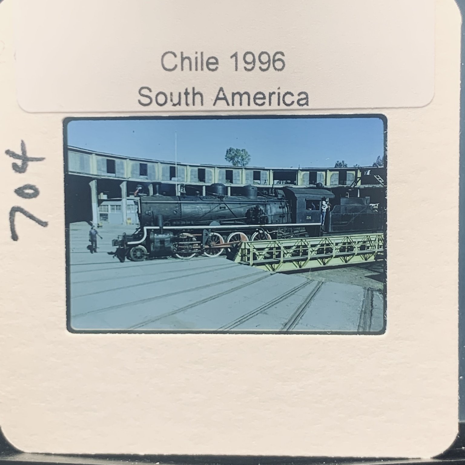 Chile 1996 South America Steam Train Locomotive Turntable Roundhouse 35mm Slide