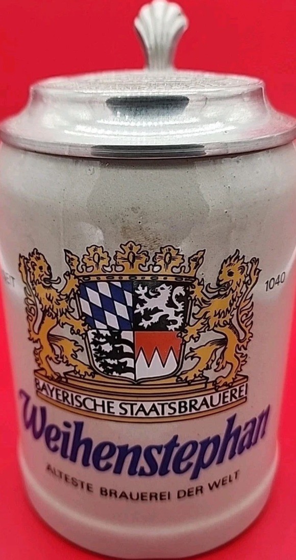 VTG Weihenstephan Beer Stein Pewter Lid Bavarian State Brewery Freising Germany VTG Weihenstephan Beer Stein Pewter Lid Bavarian State Brewery Freising Germany