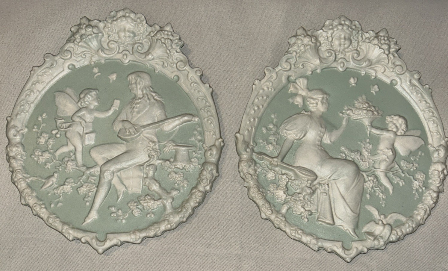 Vintage Lady Cherub Victorian Jasperware Plaque Wedgwood Style Set
