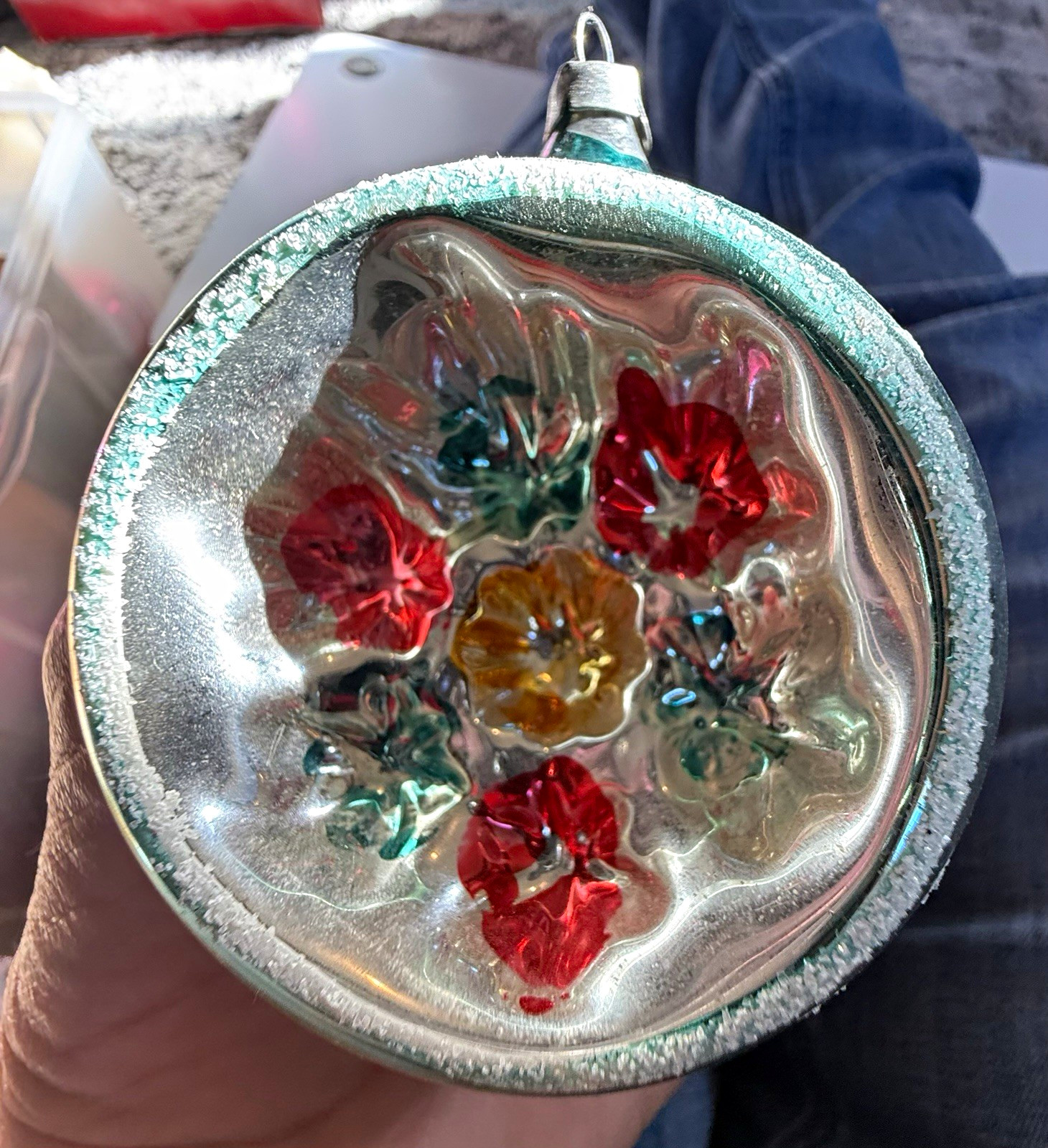 Vintage Poland Glass Reflector Christmas Ornament Large Indent MCM Polished