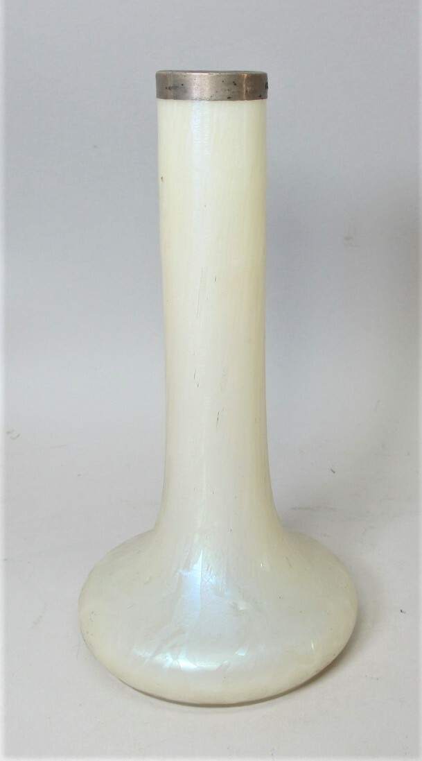 Rare Antique BOHEMIAN Pearlescent Art Glass Bud Vase w/ Sterling, circa 1910*