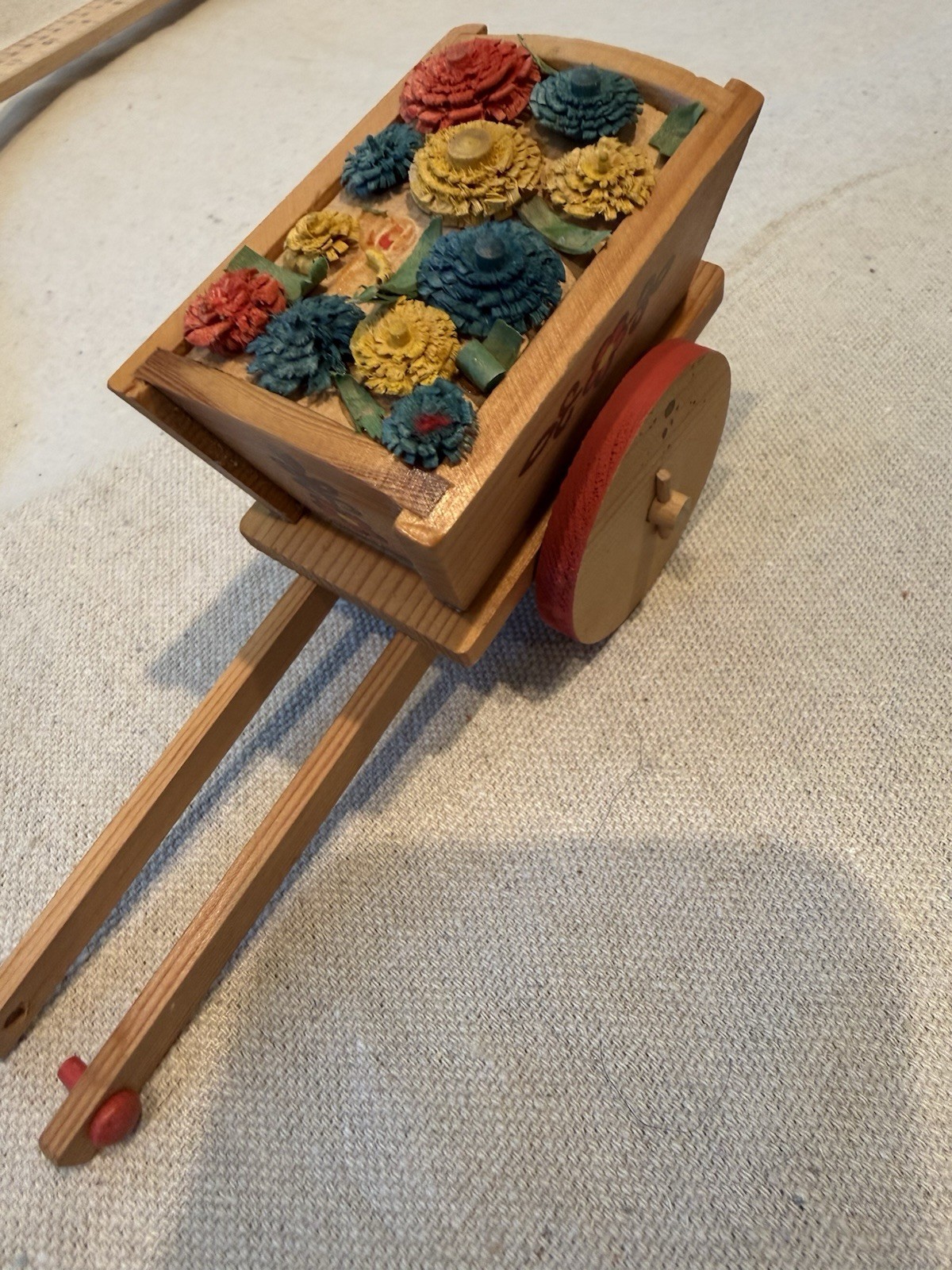 Vintage German Erzgebirge Wooden Flower Cart Miniature Folk Art No Donkey READ