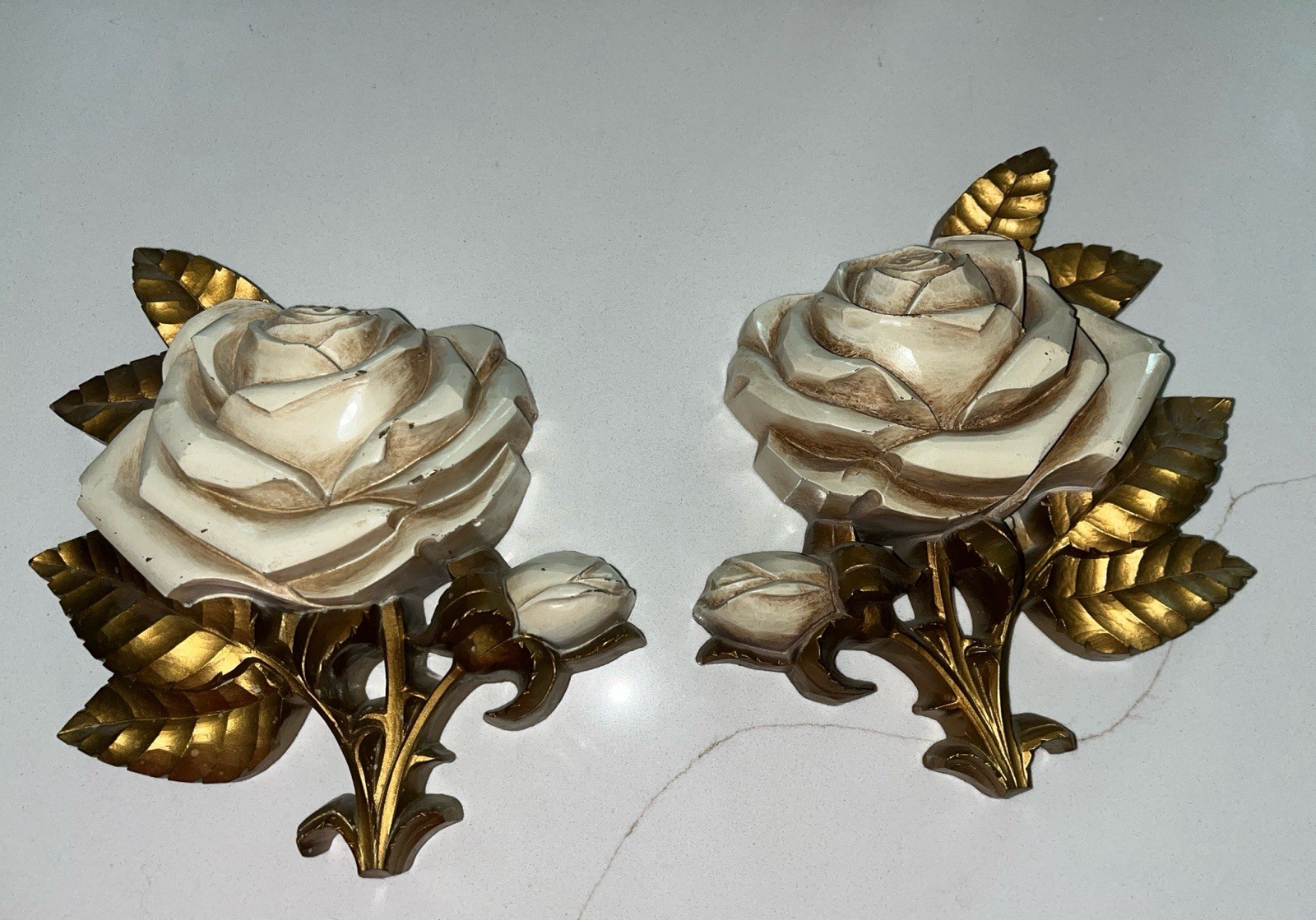 Vintage Hollywood Regency Rose Plaques Homco Plastic 1970s Set of 2
