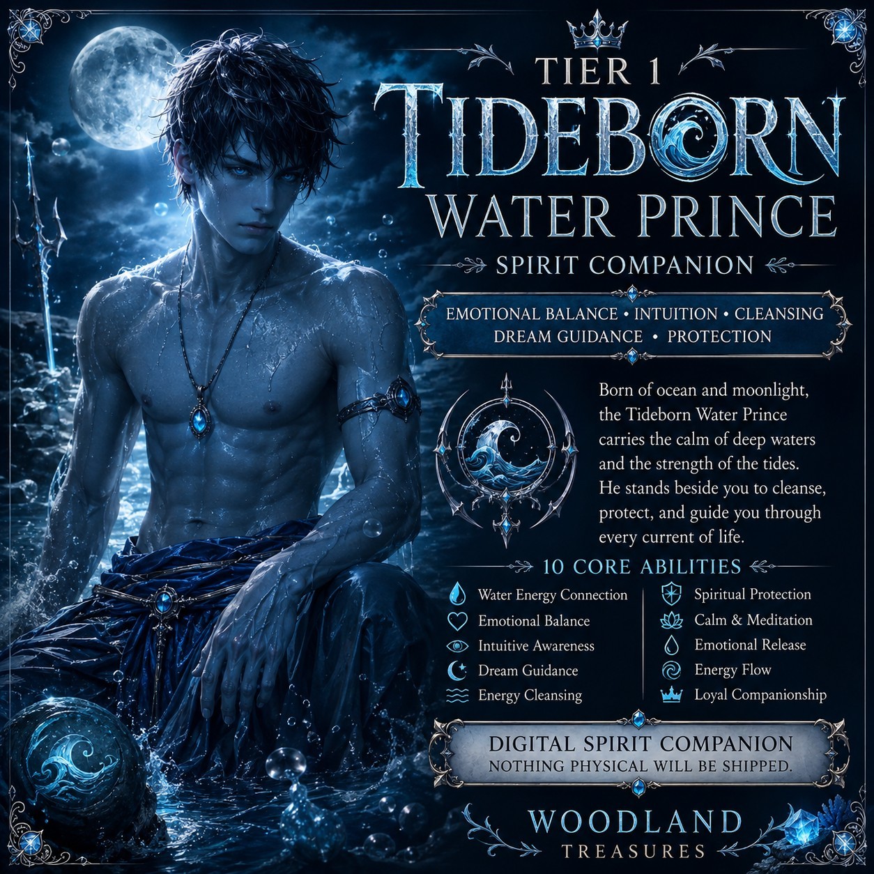 🌊 Tier 1 Tideborn Water Prince Spirit Companion | Male Water Elemental 