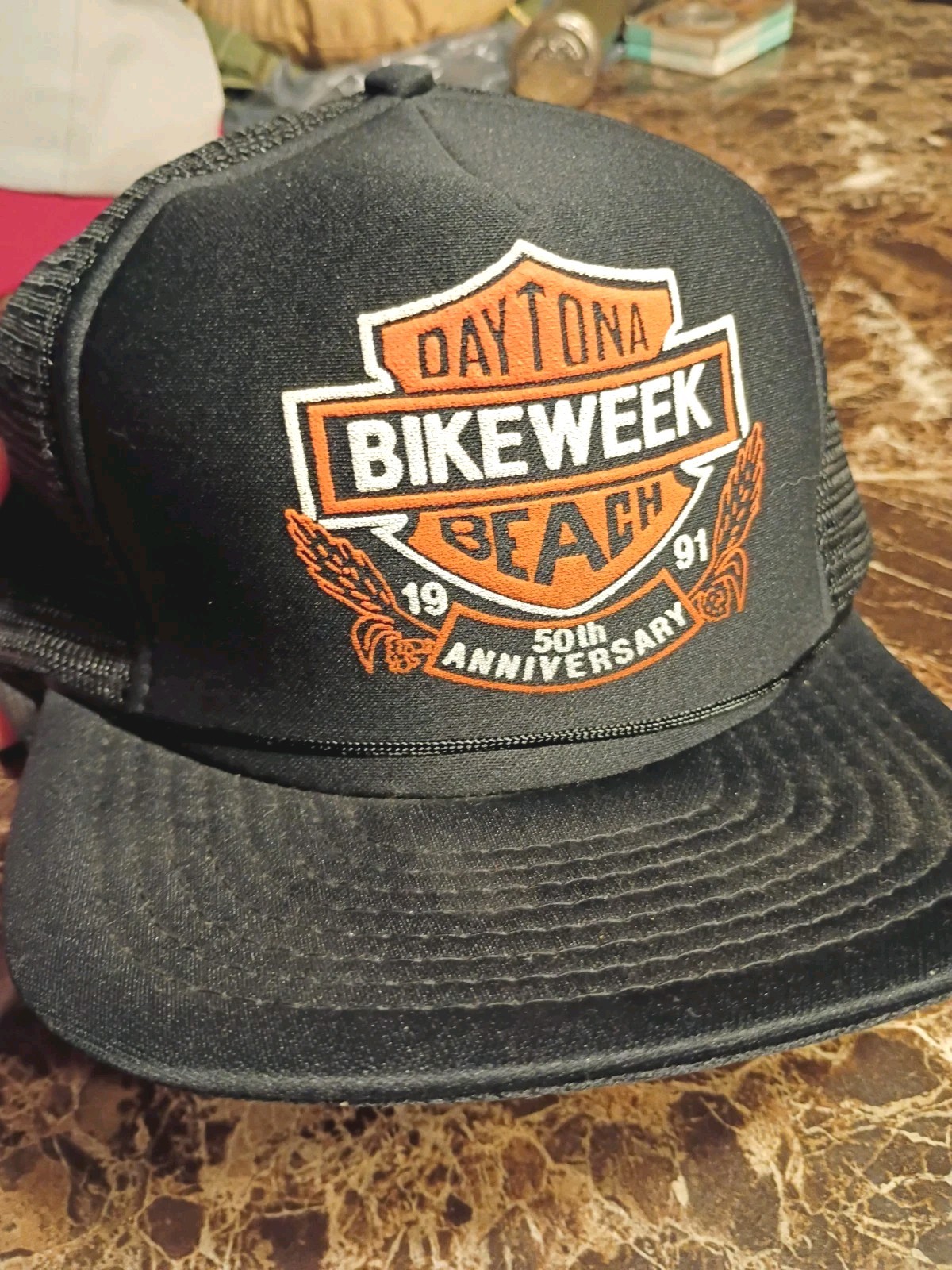Vintage 1991 Bike Week Daytona Beach Harley Davidson Snapback Trucker Hat Mesh