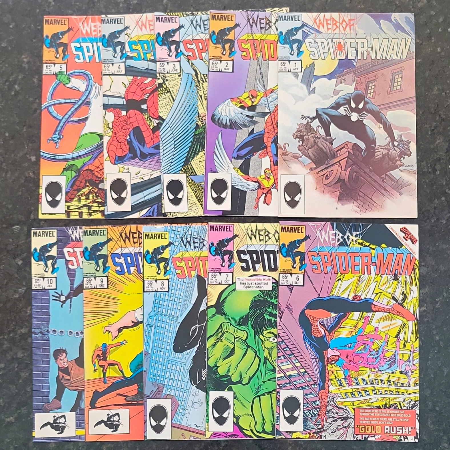 Marvel Web of Spider-Man Comic Book Lot #1-10 Copper Age (1984)
