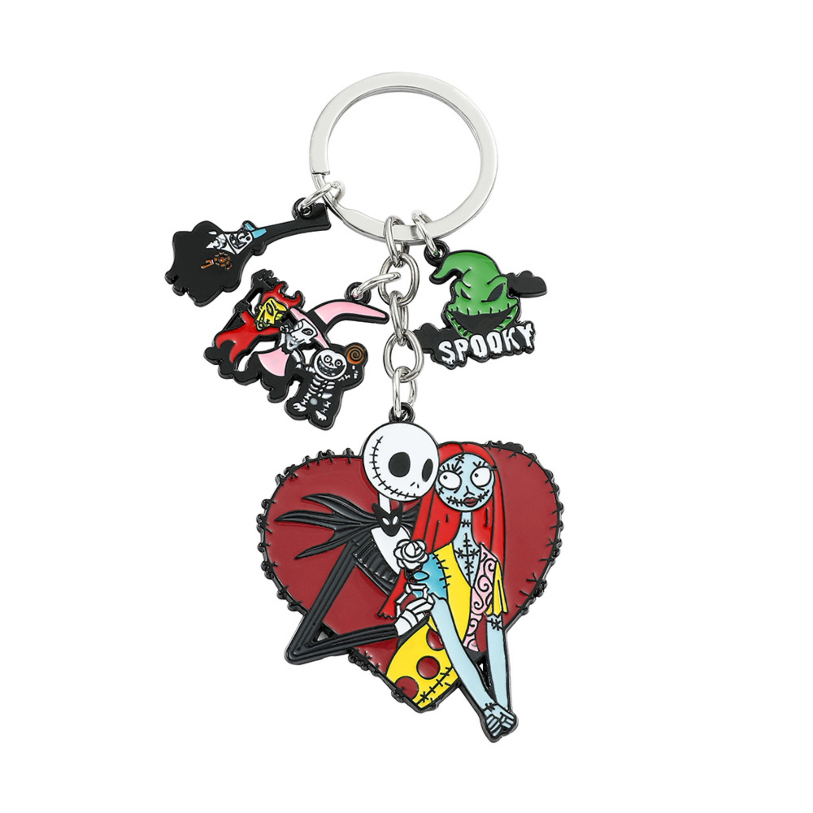 Nightmare Before Christmas Jack and Sally Heart Multi Charm Keychain Keyring