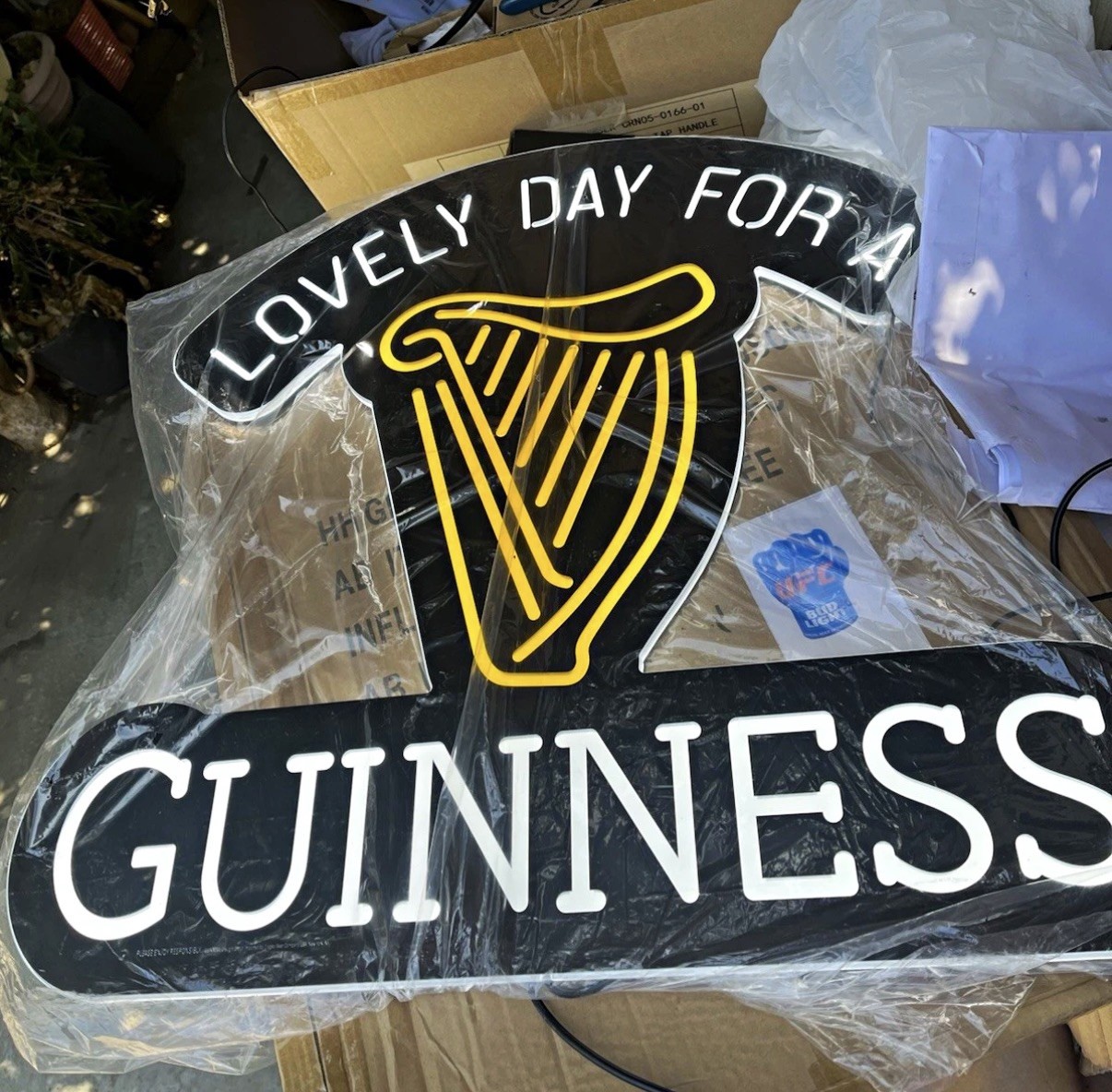 New Lovely Day For a Guinness Backlit Harp LED Measures 23”x 21”