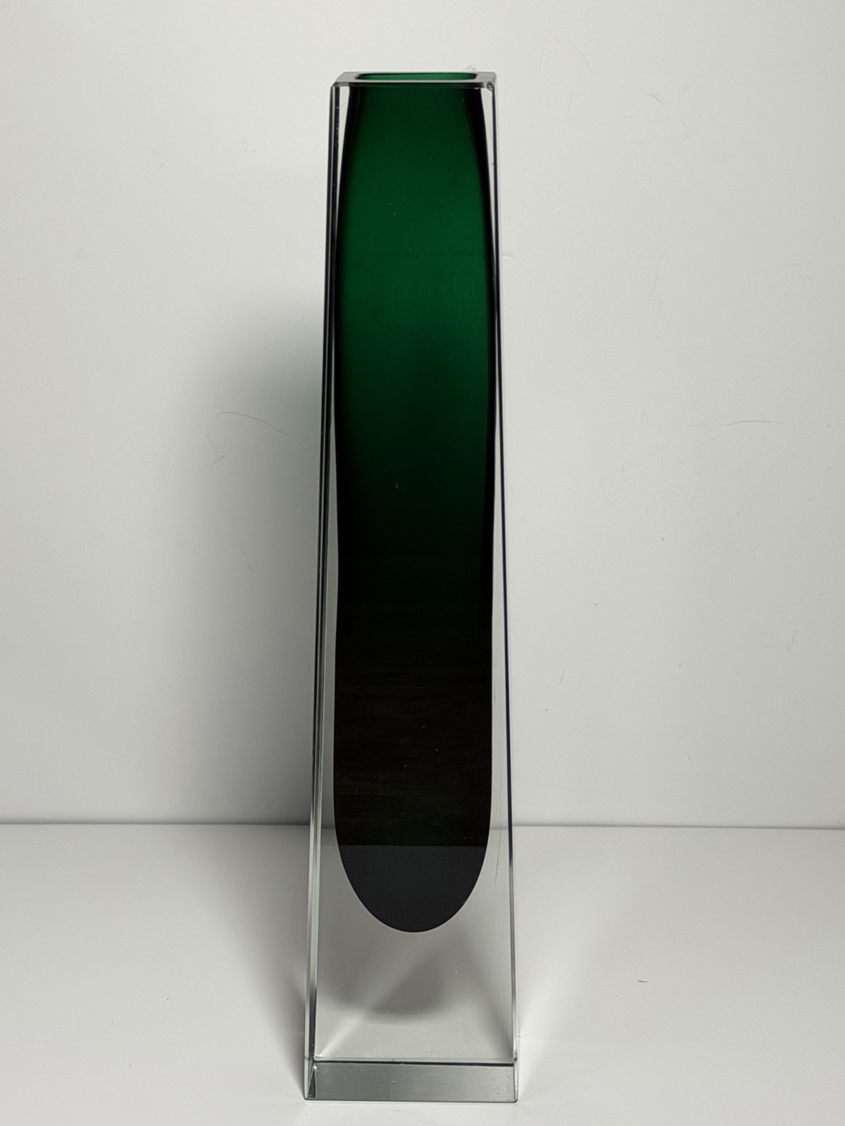 Vintage Murano Green Sommerso 10” Block Vase Flavio Poli Italian MCM