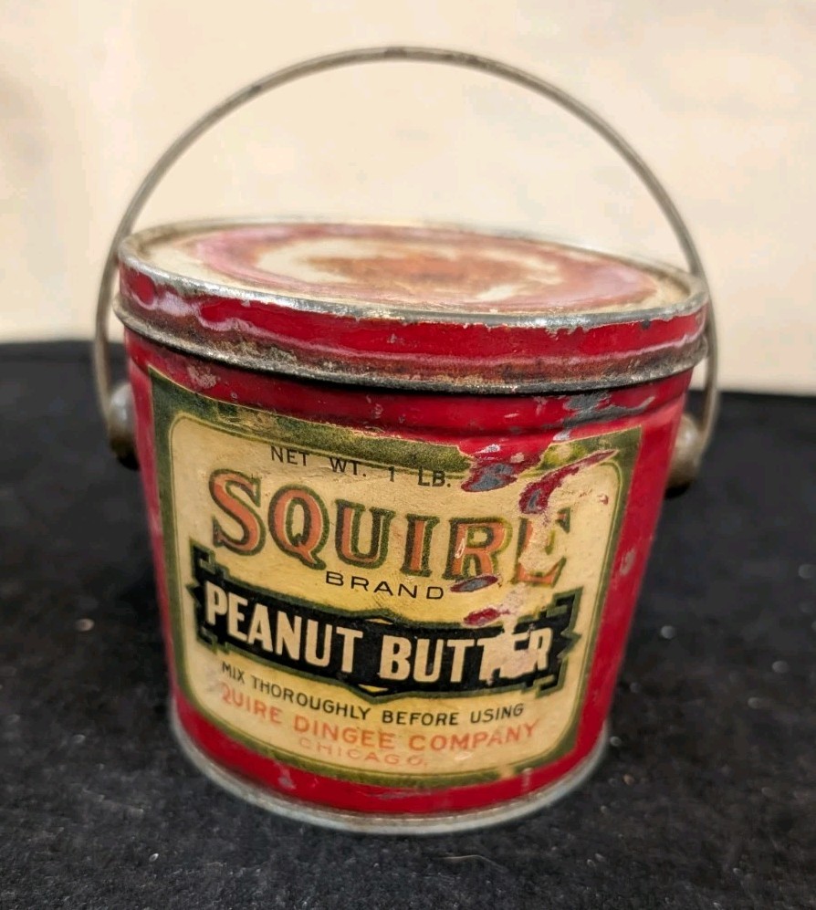 Vintage Squire Brand Peanut Butter Tin with Lid and Handle Squire Dingee Company