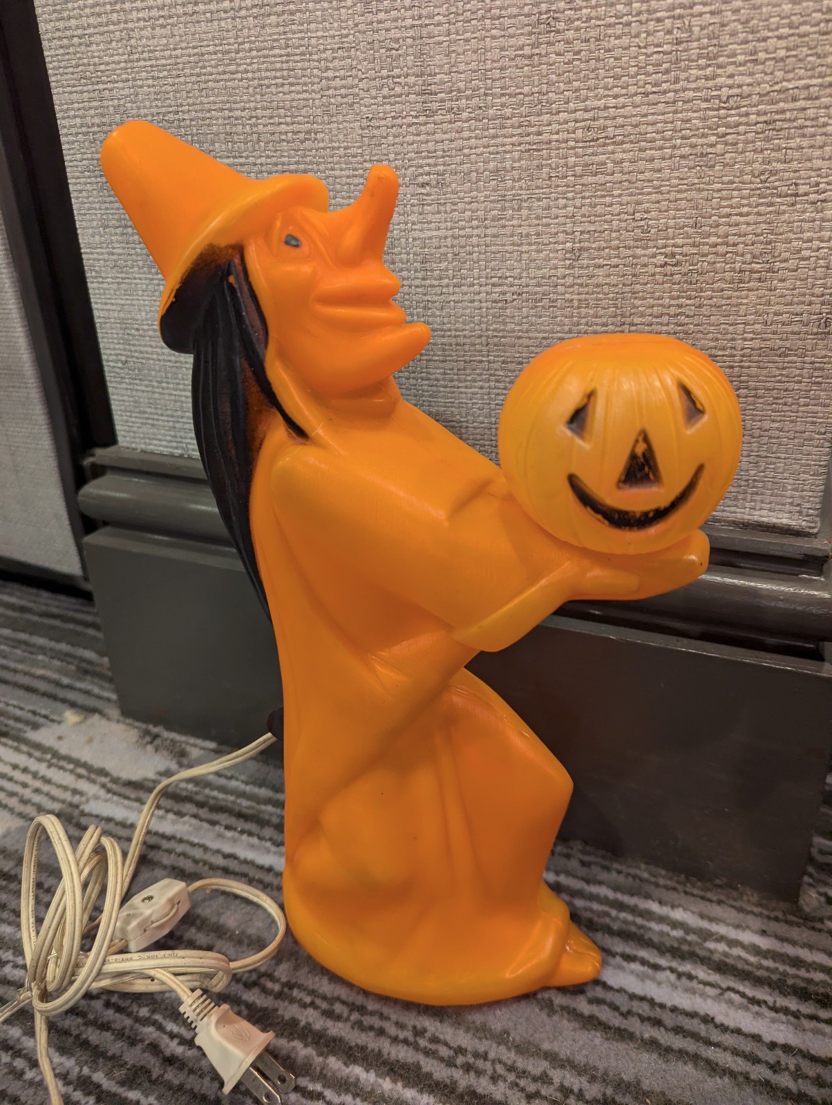 TICO Vintage Orange Witch Holding Pumpkin JOL Blow Mold Halloween 13\