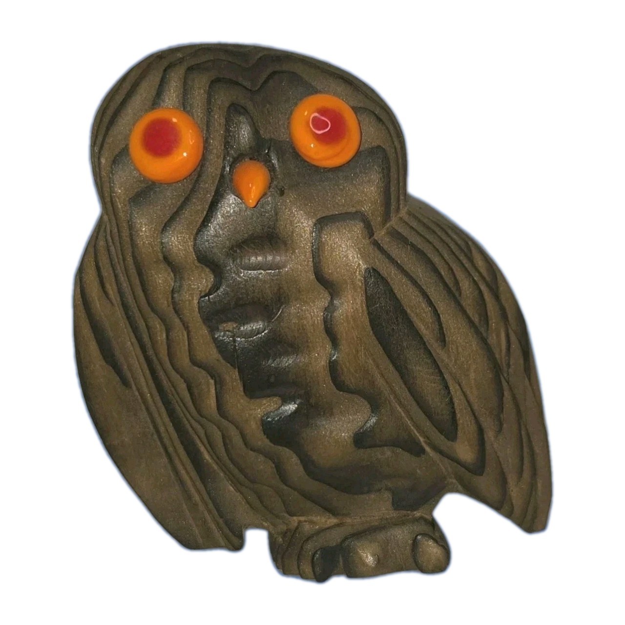 Japanese Cryptomeria Wood Owl Sculpture Figure Small Orange Eyes Beak Marked