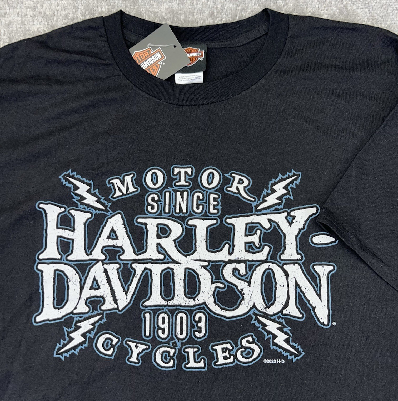 HARLEY DAVIDSON Men XL T-Shirt Motorcycles Since 1903 Lighting Graphic Black NWT
